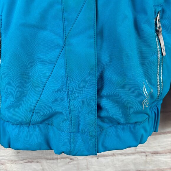 Spyder Girls Youth 8 Blue Lola Fur Lined Hooded Winter Ski Snow Jacket - Picture 9 of 13